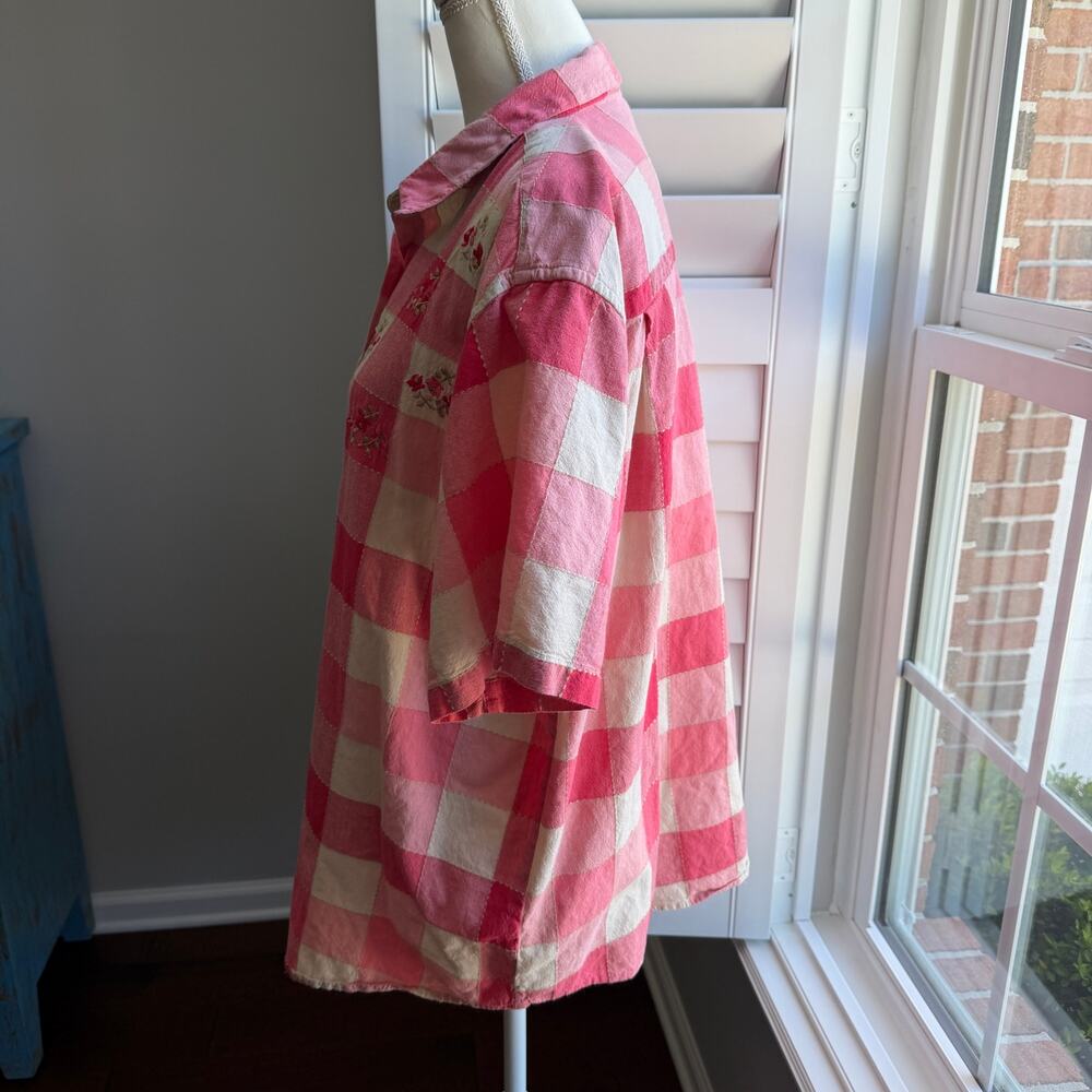 Vintage MAGGIE MAX Top Pink Plaid Button Front Cotton Embroidery Womens 3X - Picture 5 of 10